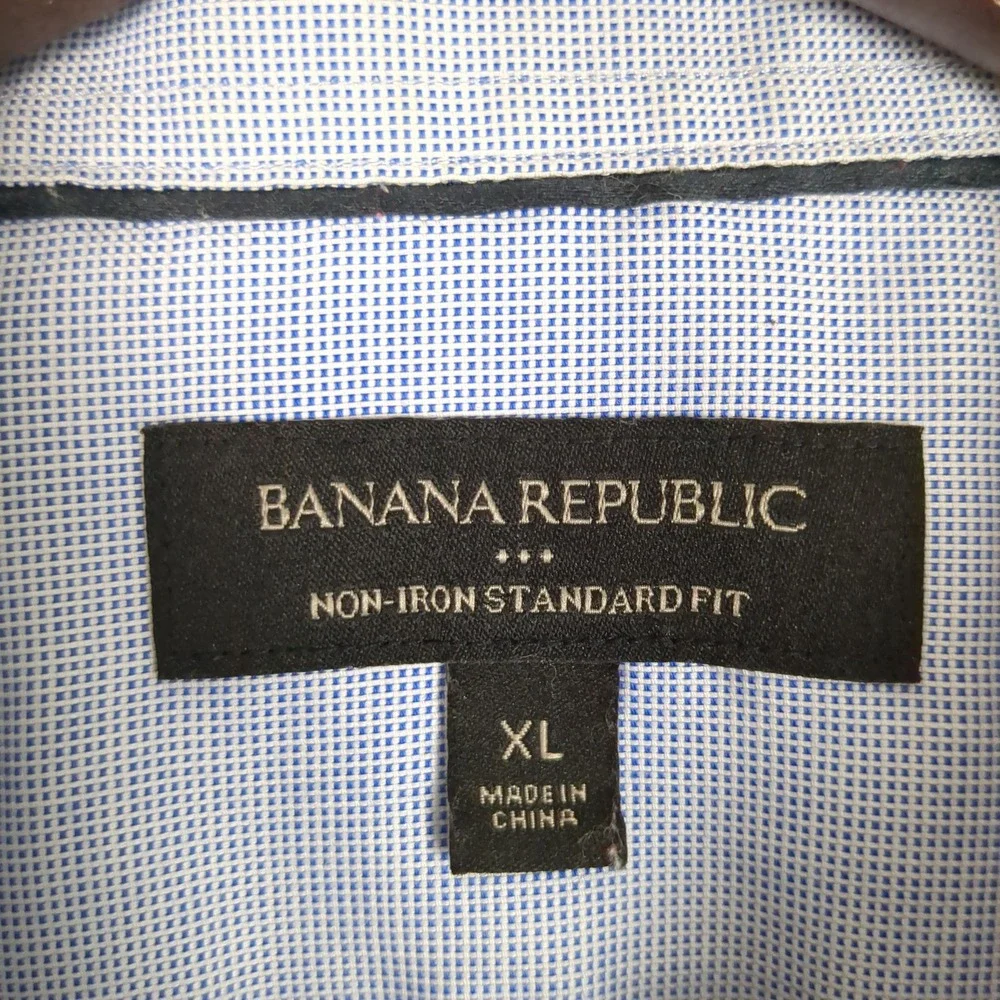 Banana Republic Mens XL Non-Iron Standard Fit Blue Micro Check Button Down Shirt